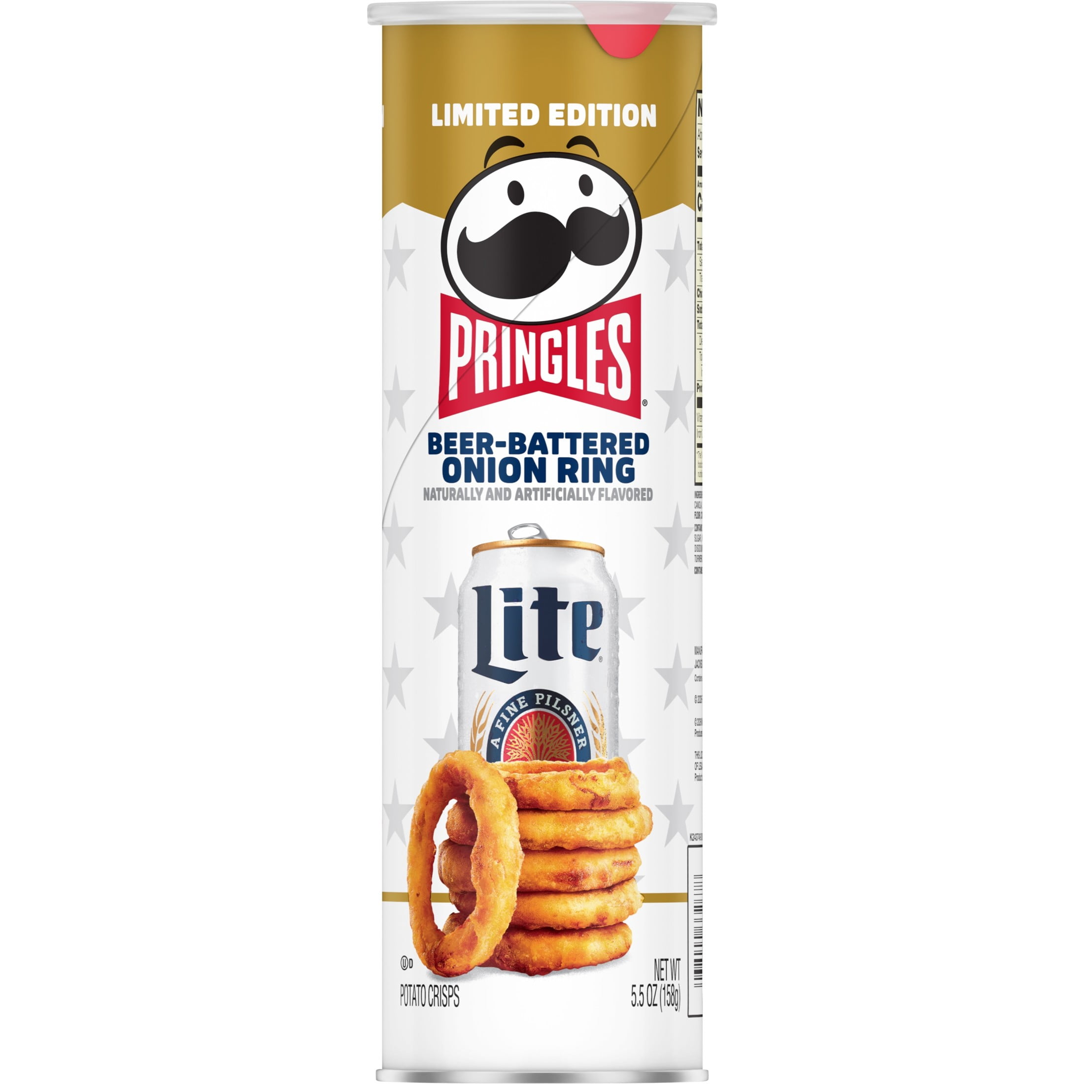 Pringles Beer-Battered Onion Ring Potato Crisps Chips, Lunch Snacks, 5.5 oz Canister