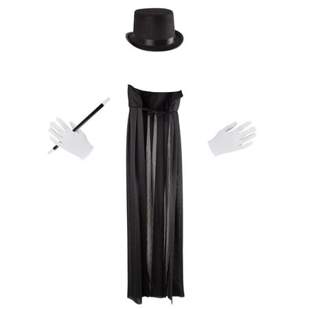 Kids Magician Costume Set-Dress Up Outfit with Cape, Top Hat, Gloves, Wand- Fun Pretend Play Magic Show Accessories for Boys and Girls by Hey! Play!