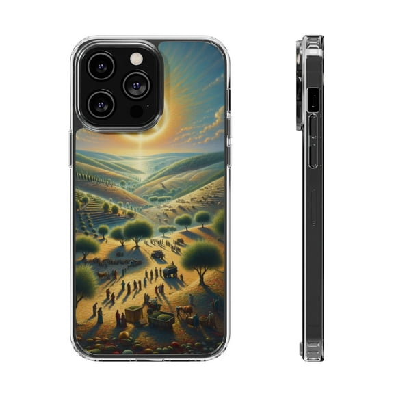 DistinctInk Hybrid (Acrylic / TPU) Clear Slim Fit Case for Apple iPhone 14 Pro MAX (6.7" Screen) - "Harmonious Unity: Serene Landscape with Peace"