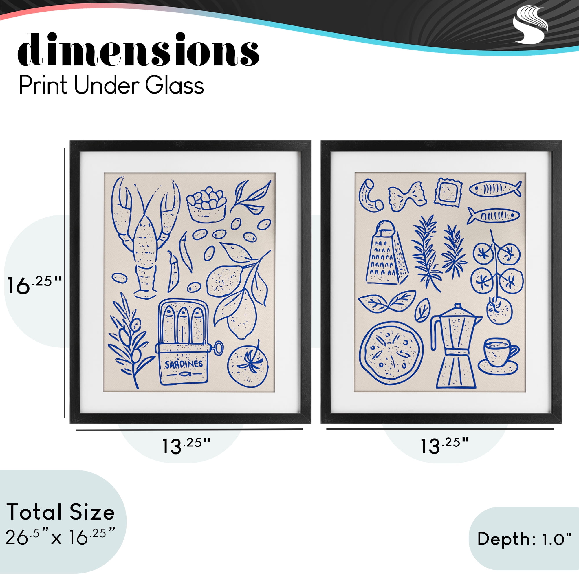 Stupell Industries Mediterranean Kitchen Simplicity 2 Piece Black Framed Print Under Glass Set, design by Camila Juncos