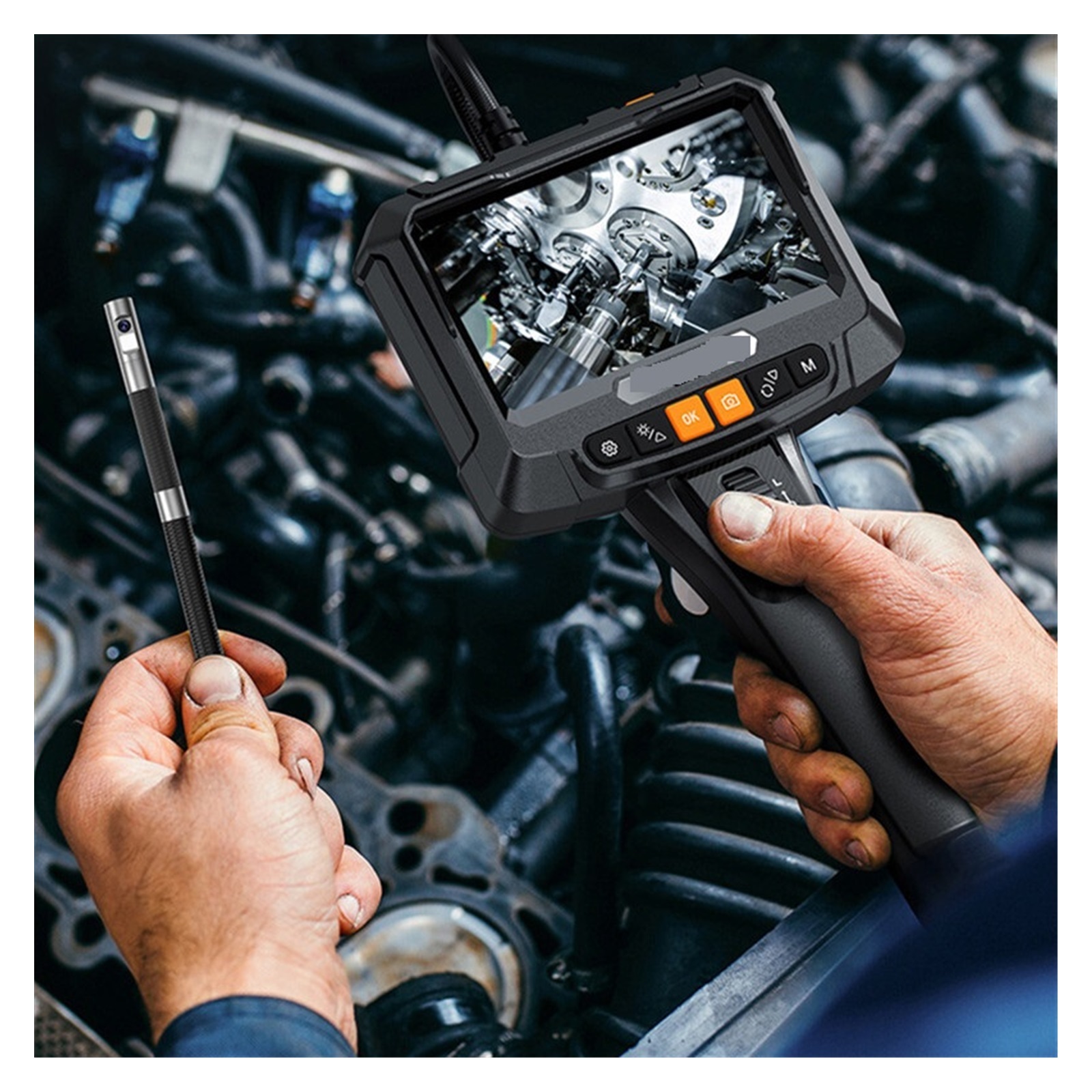 8mm Dual Lens Articulating Borescope With 5 Inch Screen For Car Pipe Inspection Camera 360° Rotation Endoscope for Measurement