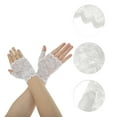 thumbnail image 2 of Unique Bargains 1 Pair Sunblock Fingerless Gloves Half Finger Thin Sun Block Driving Gloves for Women White, 2 of 5