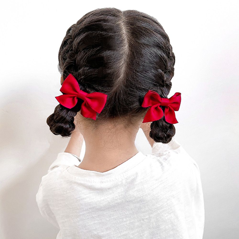 2Pcs Sweet Hair Accessories Solid Color Gifts Kids Hair Clips Bowknot Barrettes Bow Headgear Baby Hairpins GREEN