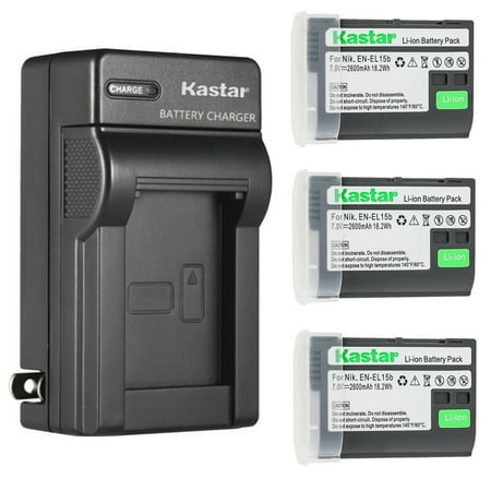 Kastar 3-Pack Battery and AC Wall Charger Replacement for Nikon D7000 D7100 D7200 D7500 Z 6 Z6 Z 7 Z7 Z 7 Q3 Z7Q3 1 V1 D500 D600 D610 D750 D780 Digital Camera