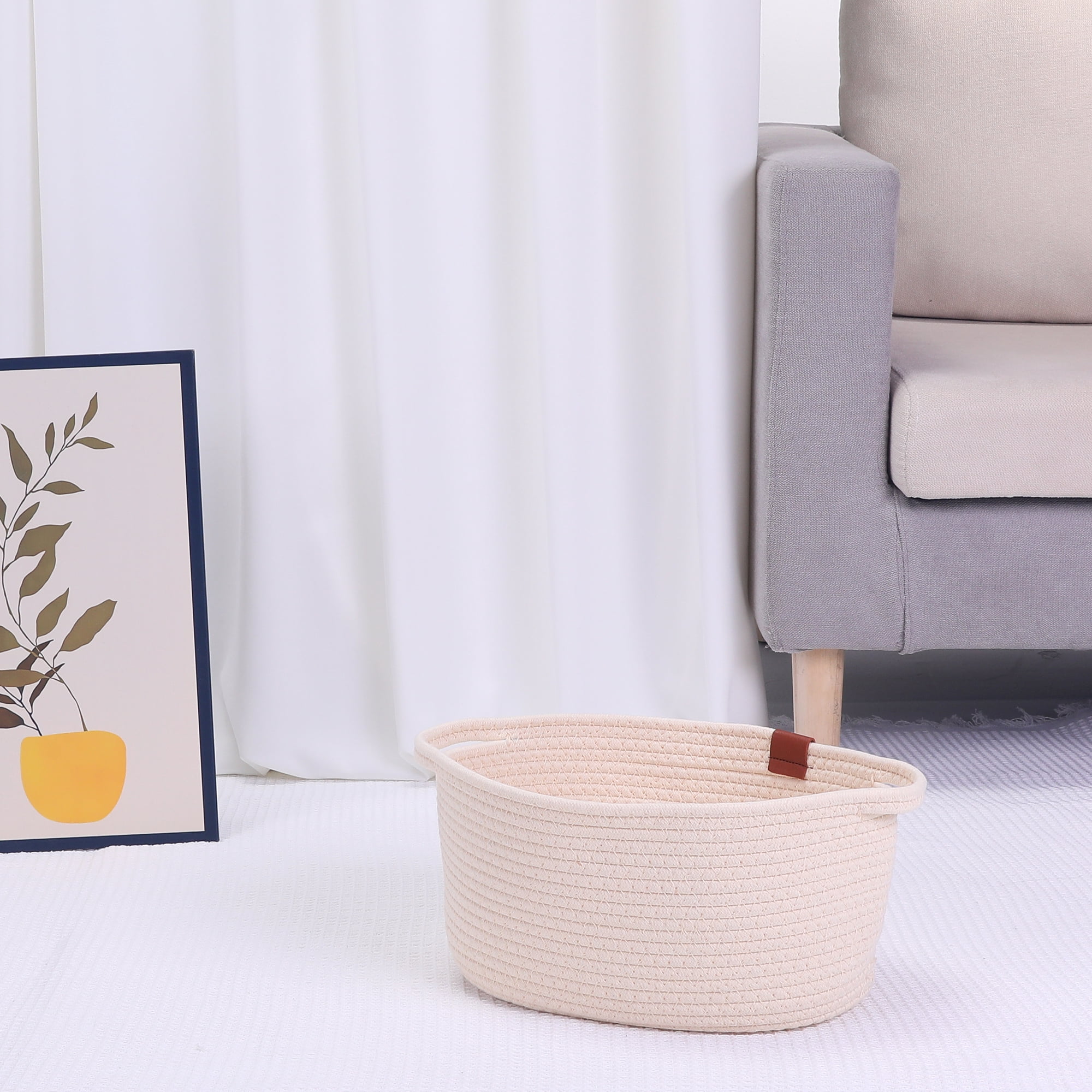 Unique Bargains Woven Storage Basket Shelf Storage Organizer Bin for Home Decor Beige M