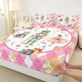 thumbnail image 3 of Feelyou Merry Christmas Child Queen Sheet Sets, Cartoon Fairy Tale Flat Sheet, Pink Plaid Buffalo Queen Fitted Sheet, Lightweight Room Decor,4-Piece, 3 of 7