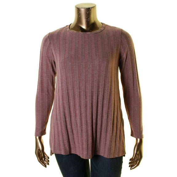Bobeau Womens Plus Alex Ribbed Knit Hi-Low Pullover Top Purple 1X