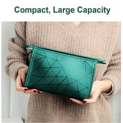 AUTOVISUM Makeup Cosmetic Bag, Zipper Organizer Bags, Waterproof PU Leather, Portable Lightweitht, Ever Green