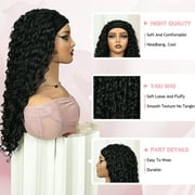 Queentas Glueless Black Curly Headband Wig – 25 Inch Extra Long Synthetic, Pre-Styled Curls, Ice Silk Band, Natural Texture for Women