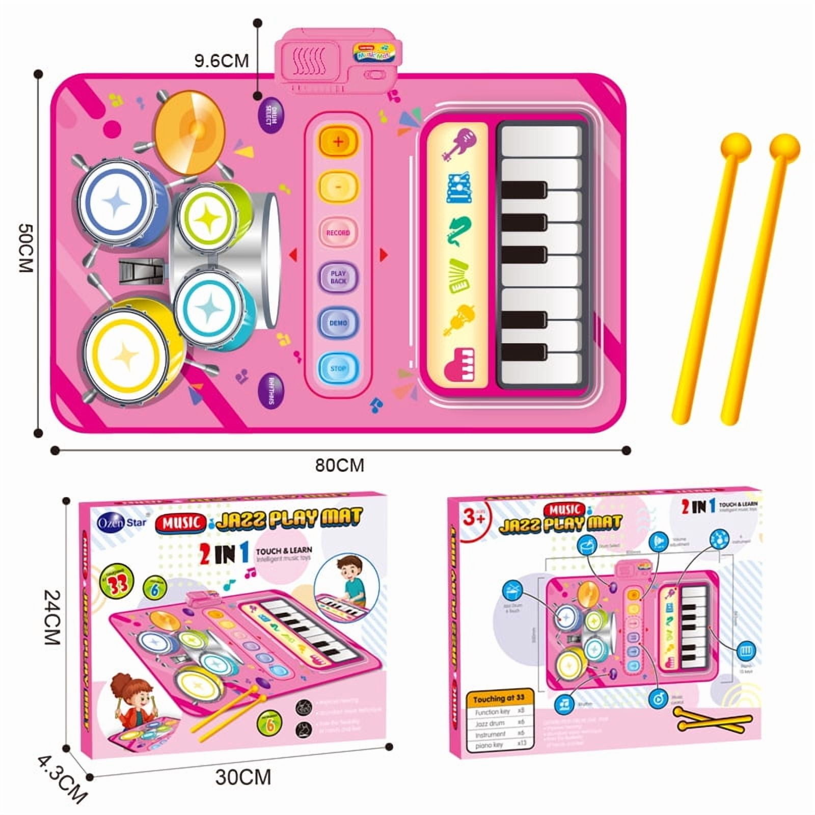 2 in 1 Musical Mat Toys Piano Keyboard & Drum Set with 2 Drum Sticks Baby Music Toy 12-18 Months Christmas Birthday Gifts