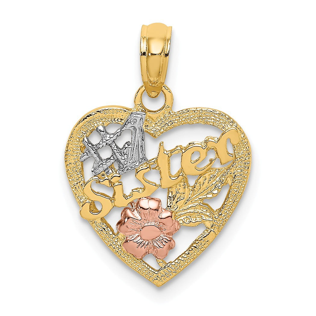 14k Two-tone and Rhodium Sister Heart Pendant New Charm