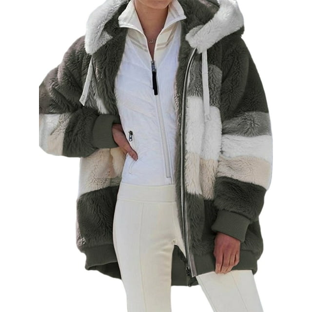 Innerwin Veste à Manches Longues pour Femmes Manteau d'Hiver Chaud Patchwork avec Poches Vert Armée 3TG