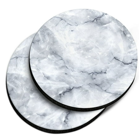 CARIBOU Round Neoprene Car Coaster for Drinks, Set of 2pcs, White Shiny Marble