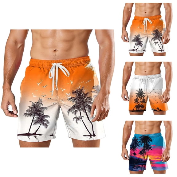 Beach Shorts for Men 2026 Summer Casual Lightweight Elastic Waist Relaxed Fit Tropical Printed Swim Shorts