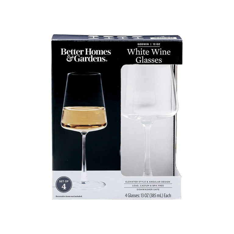 Better Homes & Gardens Clear Flared Wine Glass with Stem - White - 4 Pack