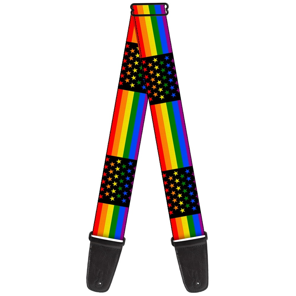 Buckle-Down Guitar Strap, Flag American Pride Rainbow Black, 2 Inches Wide