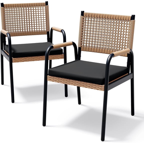 Riedhoff Outdoor Patio Dining Chair Set of 2, with 1.18" Cushions and Armrest, Black/Brown