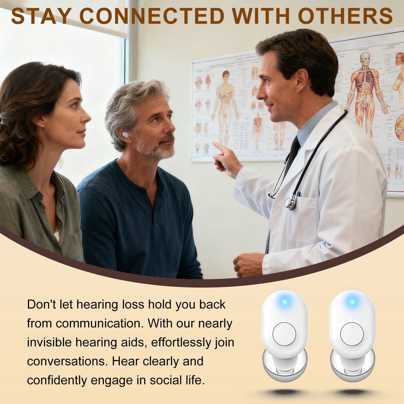 Personal Sound Amplifiers Rechargeable Bluetooth Sound Amplification Device with Charging Case Noise Reduction Volume Control for Adults