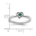 thumbnail image 2 of 2.25mm 925 Sterling Silver Polished Prong set Stackable Created Emerald Love Heart Ring Size 9 Stackable Ring for Women, 2 of 2