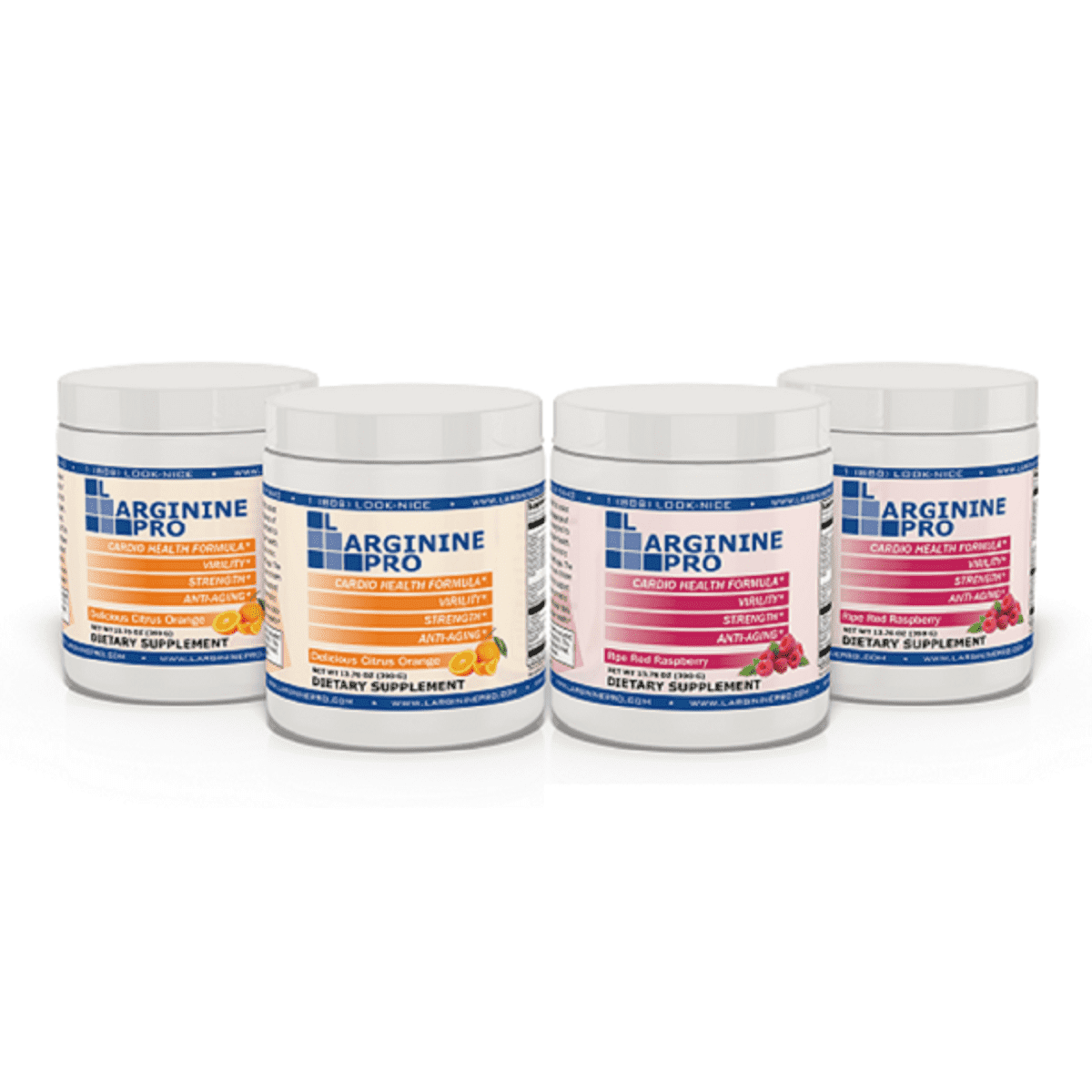 L-Arginine Pro Powder - 5500mg L-Arginine, 1100mg L-Citrulline Cardio Health 4-Pack (2-Citrus Orange/2- Raspberry )
