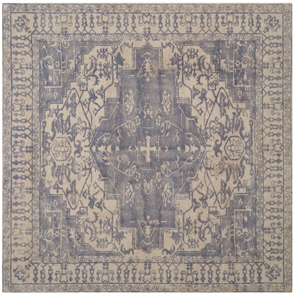 SAFAVIEH Restoration Vintage Donette Geometric Area Rug, Blue/Grey, 6' x 6' Square