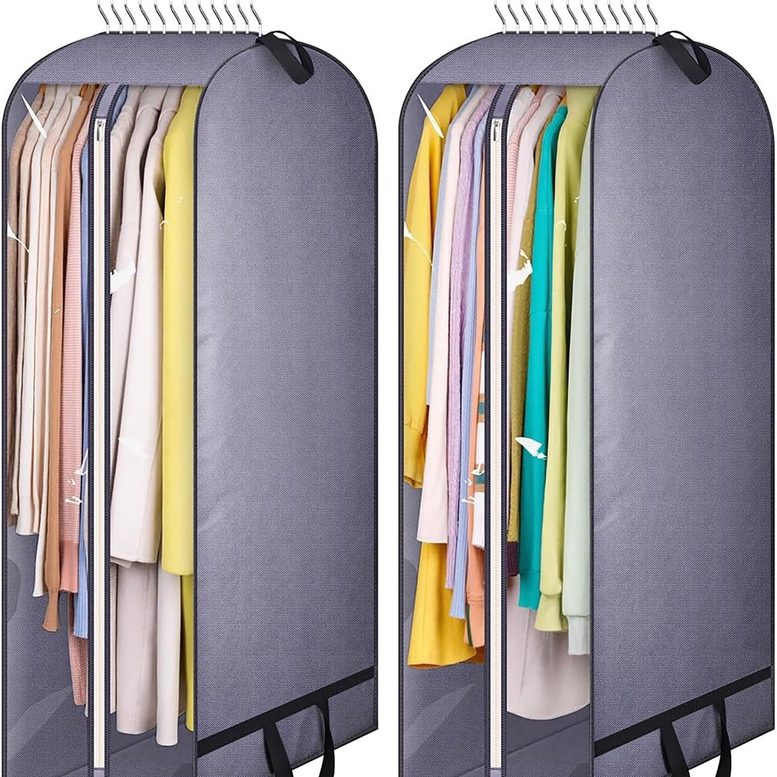 2pc Hanging Garment Bag for Closet Organization | Long Dress Storage Bag with Side Zipper | Transparent Breathable Fabric | 40x24x10inches | Wardrobe Organizer for Seasonal Clothing Protection