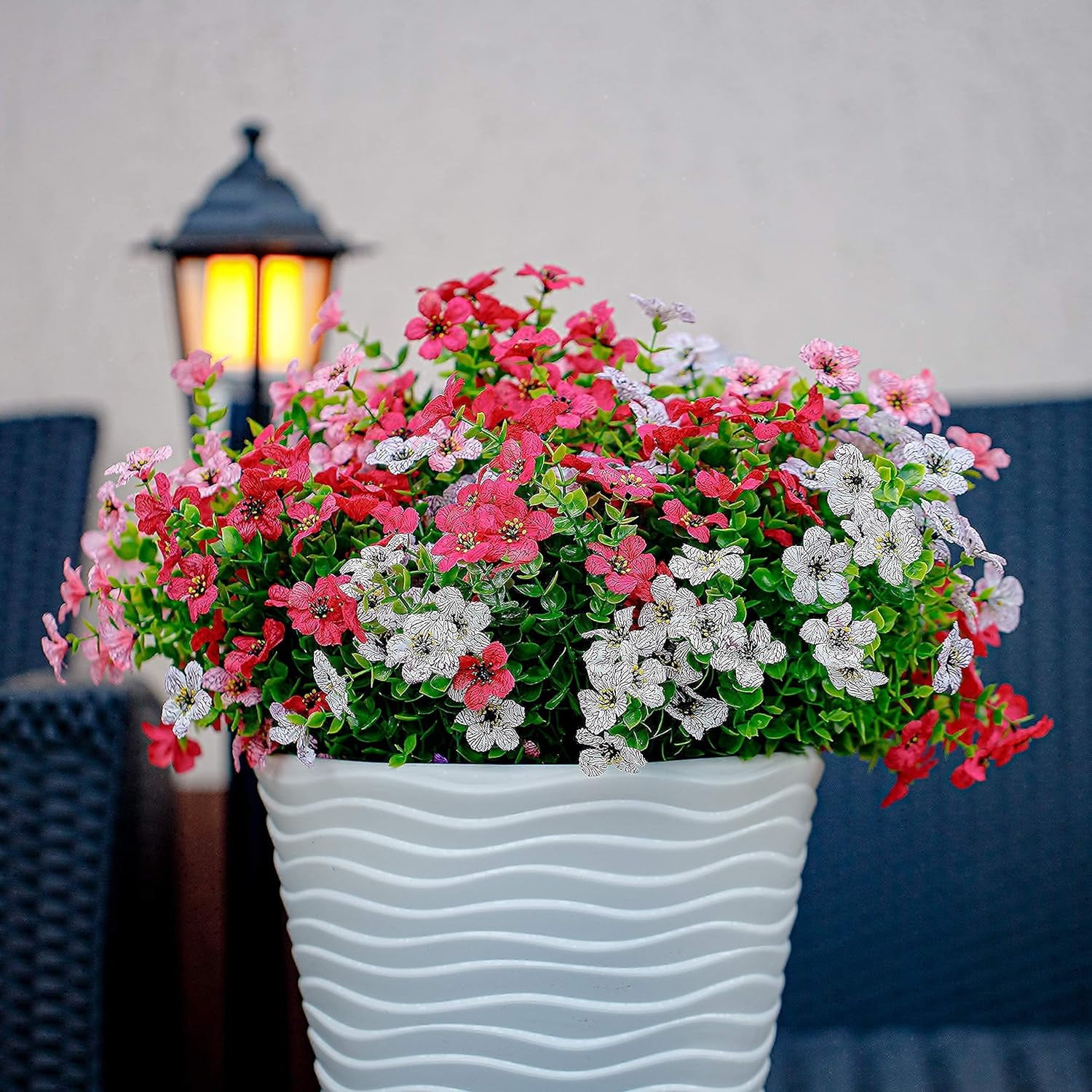 Artificial Flowers for Outdoors, 12 Bundles Artificial Plants & Flowers Outdoor, UV Resistant Faux Flowers Outdoor Fake Flowers for Outside Porch Window Box Decoration