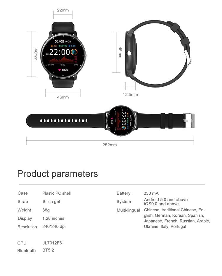 Compatible with Google Pixel 8a Fitness Tracker Watch for Men Women Smartwatch, IP67 Waterproof HD Touch Screen, 24 Sports Modes Activity Tracker - Black