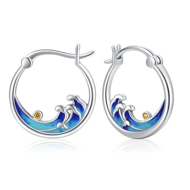 Coachuhhar Ocean Wave Earrings 925 Sterling Silver Hypoallergenic Beach