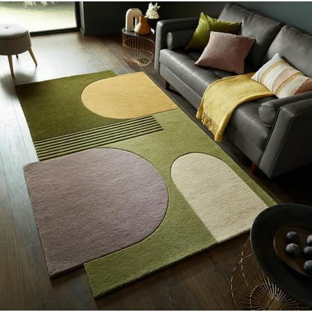 Artcore IR ABS Green Handmade Wool Area Rug – Modern Abstract Geometric Design, Soft & Durable, Made in India for Living Room, Bedroom & Home Décor