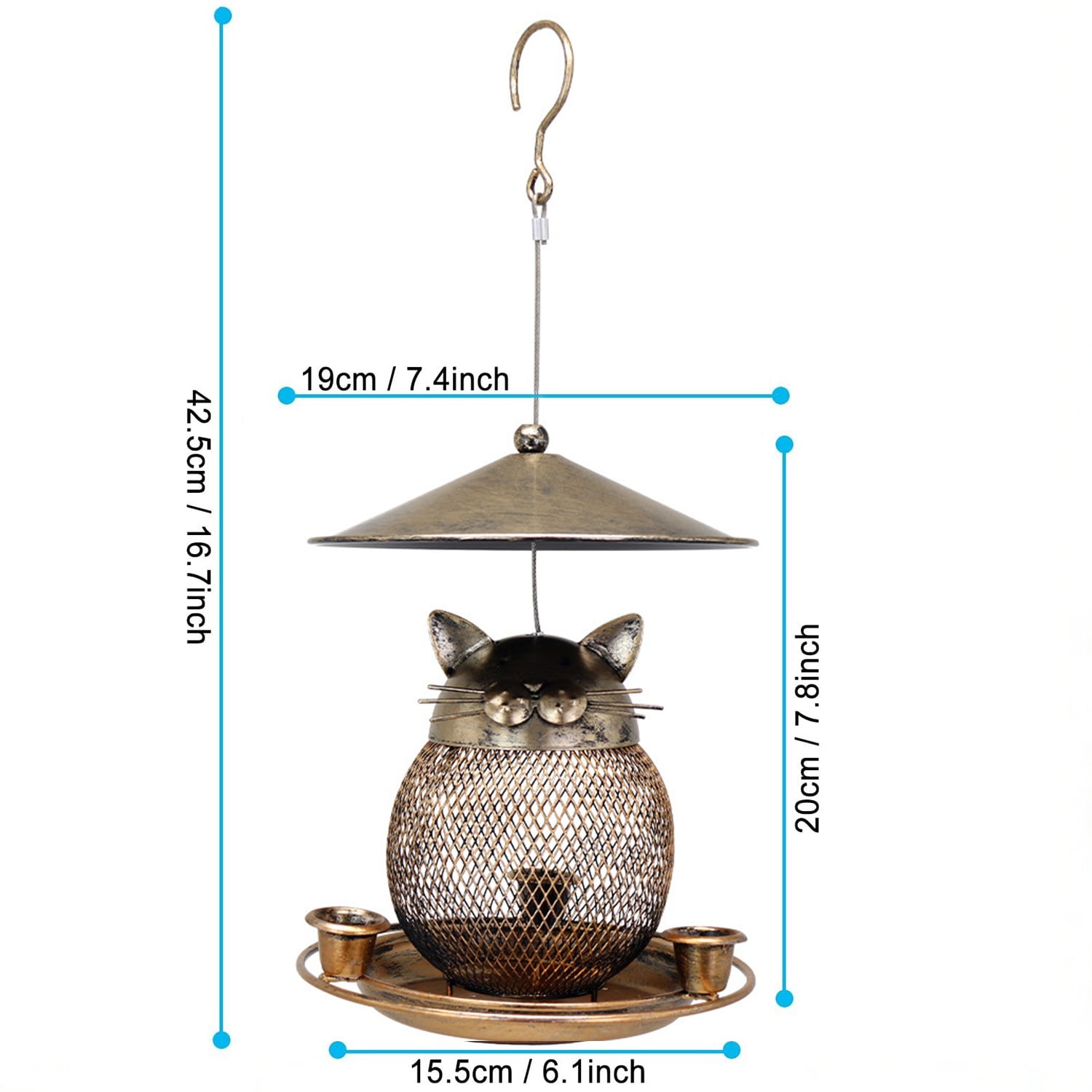 Bird Feeder for Outdoor, Squirrel Proof Metal Wild Bird Feeder Decoration for Hanging Outside Garden Yard, Cute Cat-Shaped
