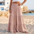 thumbnail image 2 of Tqcoqu Women's Solid Cotton Linen Tiered Maxi Skirt,Smocked Elastic High Waist Flowy Boho Beach Long Skirt, 2 of 7