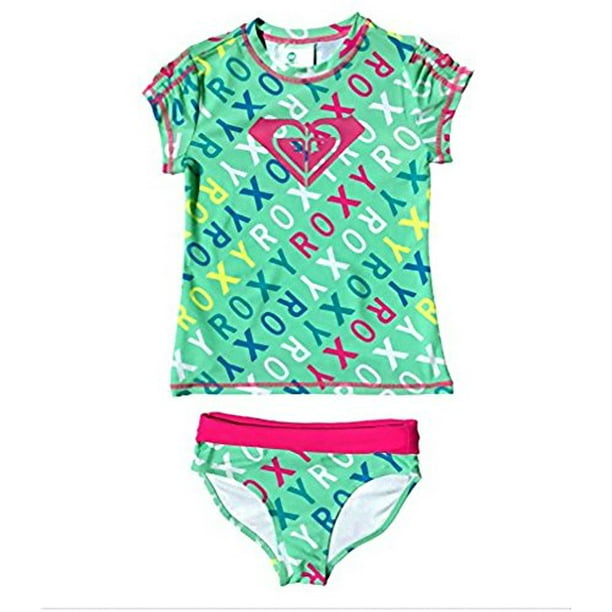 Roxy Roxy Girls Logo Rash Guard Set Cabbage Size 10