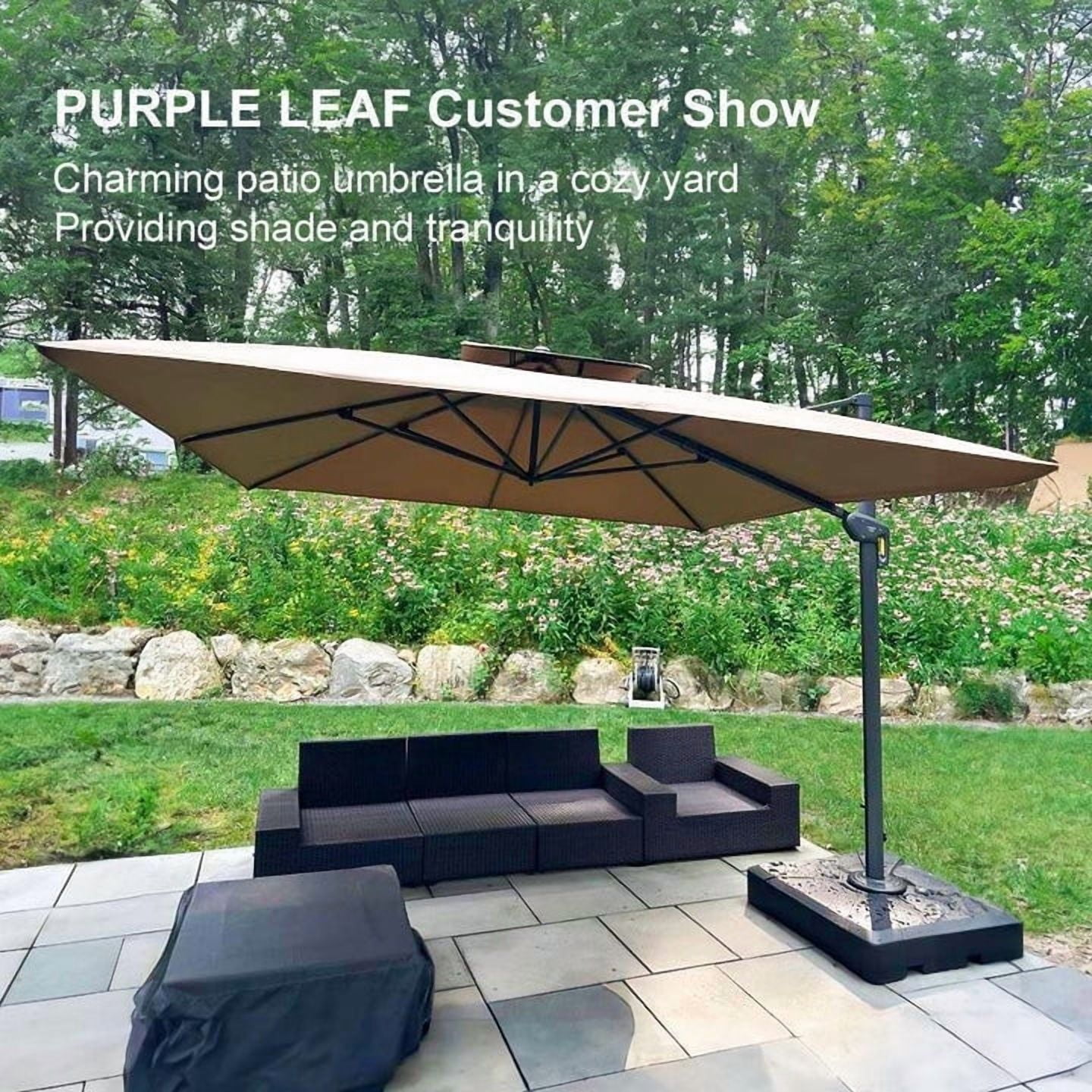 PURPLE LEAF 9' x 12' Cantilever Patio Umbrella Outdoor Umbrella with 280lbs Base Large Rectangular Windproof Offset Umbrella for Pool Deck Garden, Ash Mocha