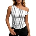 thumbnail image 2 of FDGIU Women's Off Shoulder Polka Dot Slim Tank Top, Short Sleeve Stretch Sleeveless Tee for Summer Daily Club Beach Layering Outfits, 2 of 6