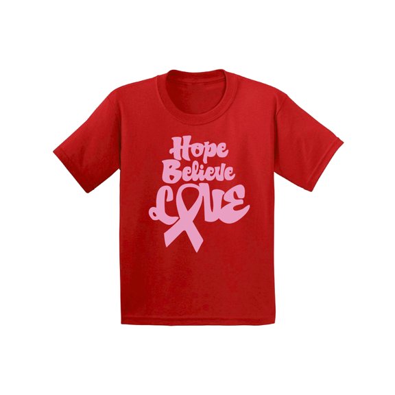 Awkward Styles Hope Believe Love Shirt for Children Shirt for Kids Pink Youth Shirt Cancer Shirt for Children Hope Believe Love Tshirt for Kids Breast Cancer Awareness Shirt Pink Ribbon Support Gifts