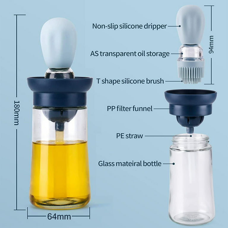 Skycarper 2PCS Olive Oil Dispenser Bottle with Silicone Brush, 2 in 1  Measuring Glass Oil Dispenser Oil Sprayer for Kitchen Fry Baking BBQ (Blue)  