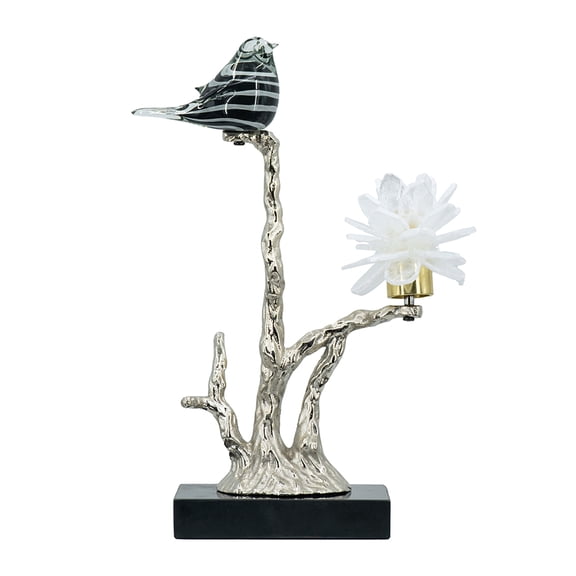 8" X 15" Aluminum Bird Candle Holder with Marble Base, Multicolor Nature-Inspired Decor