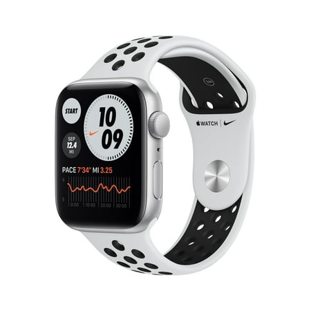 Apple Watch Nike SE (1st Gen) GPS, 44mm Silver Aluminum Case with Pure Platinum/Black Nike Sport Band - Regular