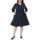 thumbnail image 2 of Vestidos de talla grande para mujer Agnes Orinda, con botones, cuello en V, mangas enrolladas, cintura elástica, vestido midi casual con bolsillo, 4X azul marino, 2 of 5