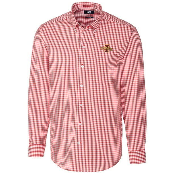 Men's Cutter & Buck Red Iowa State Cyclones Big & Tall Stretch Gingham 