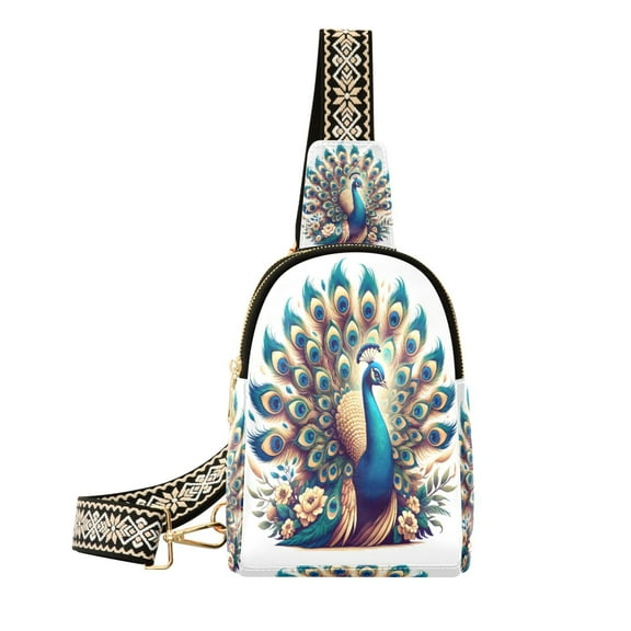 joogoo A Beautiful Peacock Sling Backpack Crossbody Shoulder Bags Waist Packs Chest Bag