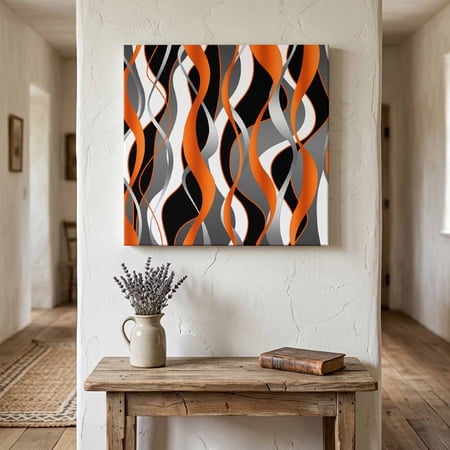 Ships Next Day Canvas Wall Art 10"x10", Abstract Stripes Wood Framed Canvas Print Painting, Retro Modern Orange Black Gray Lines Ready to Hang Small Picture Wall Decor for Home Kitchen Nursery Office