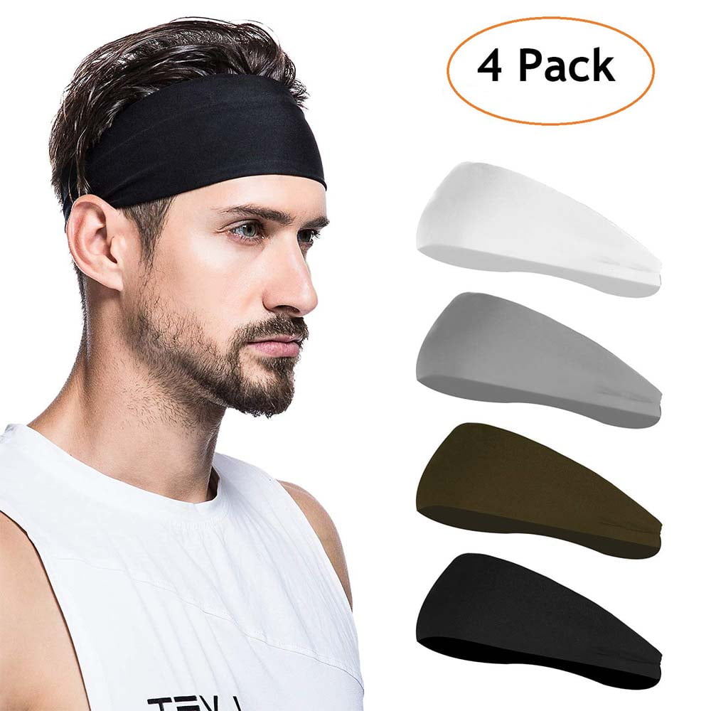 Boys Men's Terry Fabrics Soft Sports Sweat Headband Hairband Black Slim & wide 