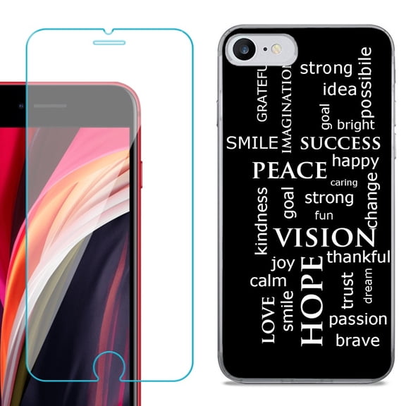 Slim-Fit Fashion Gel Phone Case for iPhone SE 2022, with Tempered Glass Screen Protector, by OneToughShield ® - Positive Words