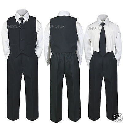 2pc Baby Boys Toddler Kid Teen Wedding Formal Suits White Shirt Black Pants S-20 