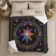 thumbnail image 5 of Rainbow star ornament moon jewels botanical wreath black Flannel Blanket for bedroom reading nook celestial holiday Home Decor colorful winter night art Gift for star lovers, 5 of 9