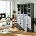 thumbnail image 4 of Joywind Gray Freestanding Bathroom Storage Cabinet with Glass Doors - 67" Tall Linen Organizer with 2 Drawers & Adjustable Shelves, for Bathroom, Kitchen, Living Room, Office Storage, 4 of 7