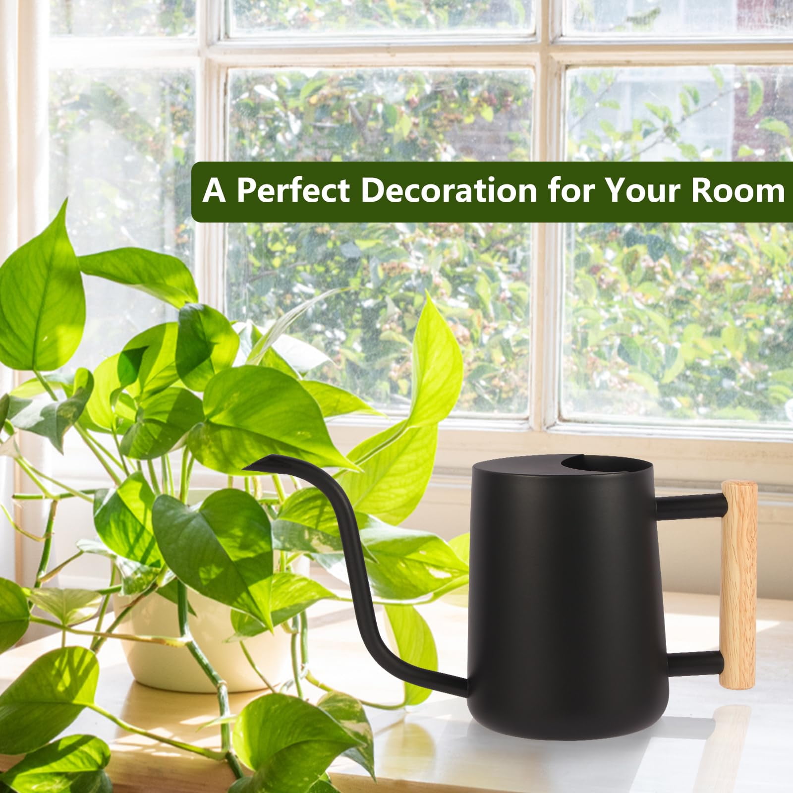 Watering Can Indoor Plants, 35oz Small Stainless Steel Metal Watering Can Modern Decorative Watering Pot with Long Spout for Indoor House Plant Bonsai Garden Flowers (Copper) - BLACK