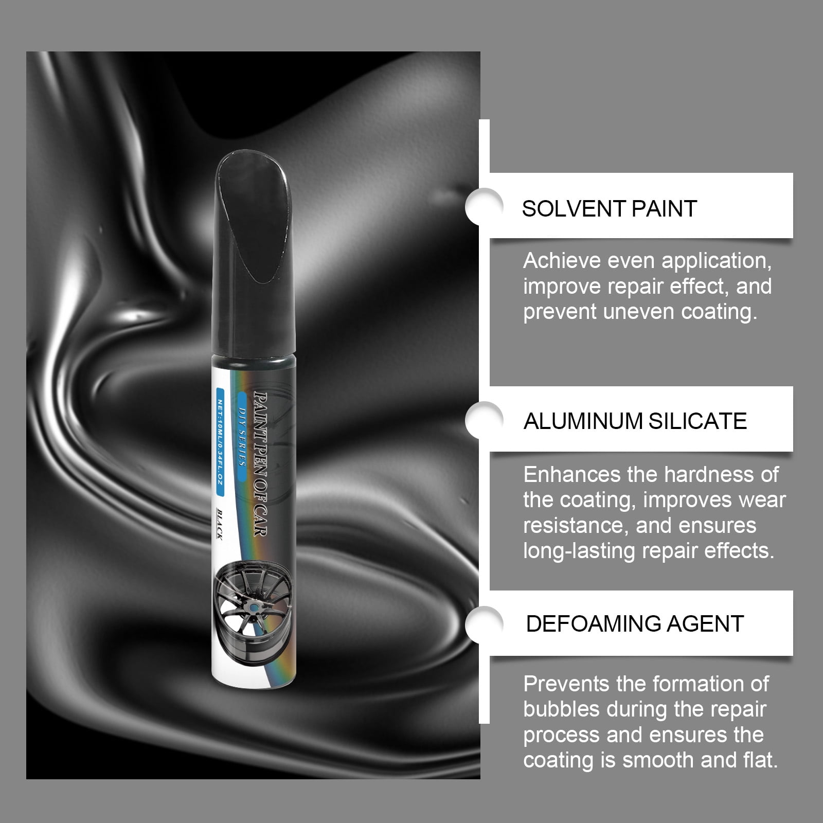 Alvantor Black Rim Touch Up Paint, Car Wheel Scratch Repair for Alloy, Metal, Universal Black Automotive, 1fl.oz